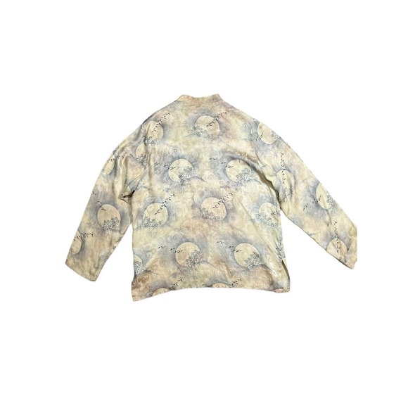 Citron Santa Monica 100% Silk Asian Inspired Landscape Print Blouse Size Large - Picture 2 of 6